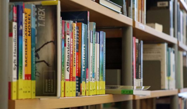 Ein Regal mit Büchern darin.