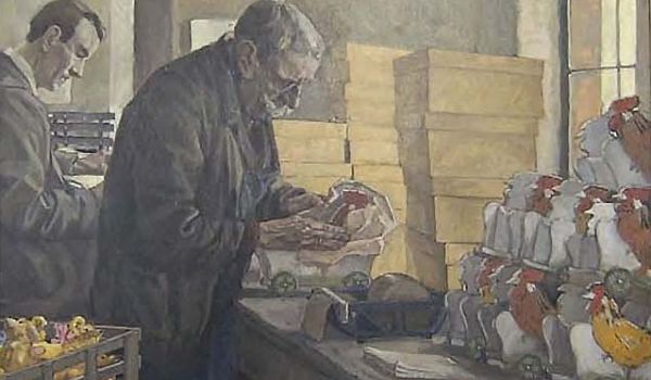 Karl Staudinger hat sich eine Spielwarenfabrik als Motiv ausgesucht.