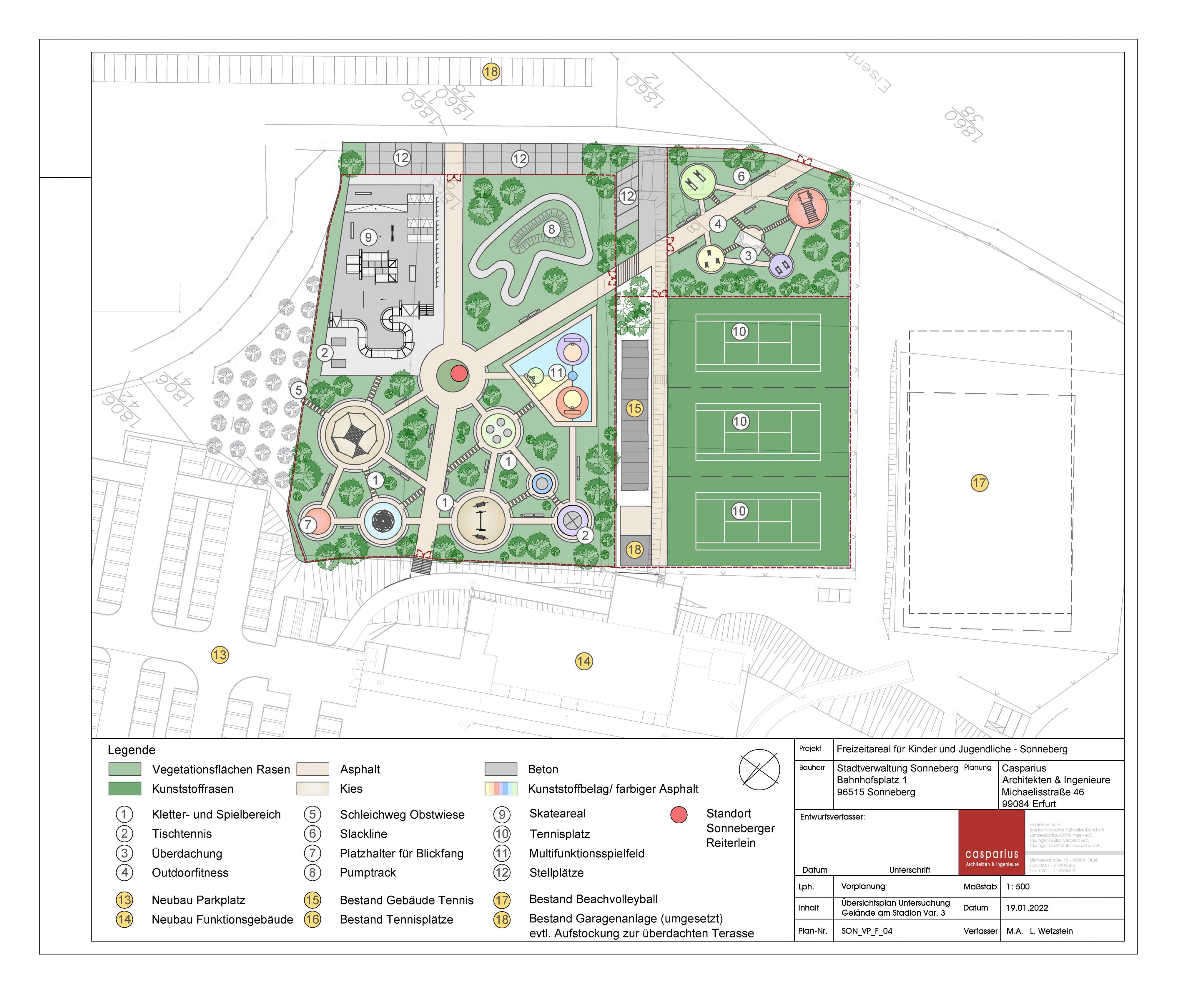 Bauplan des Freizeitareals mit Legende.