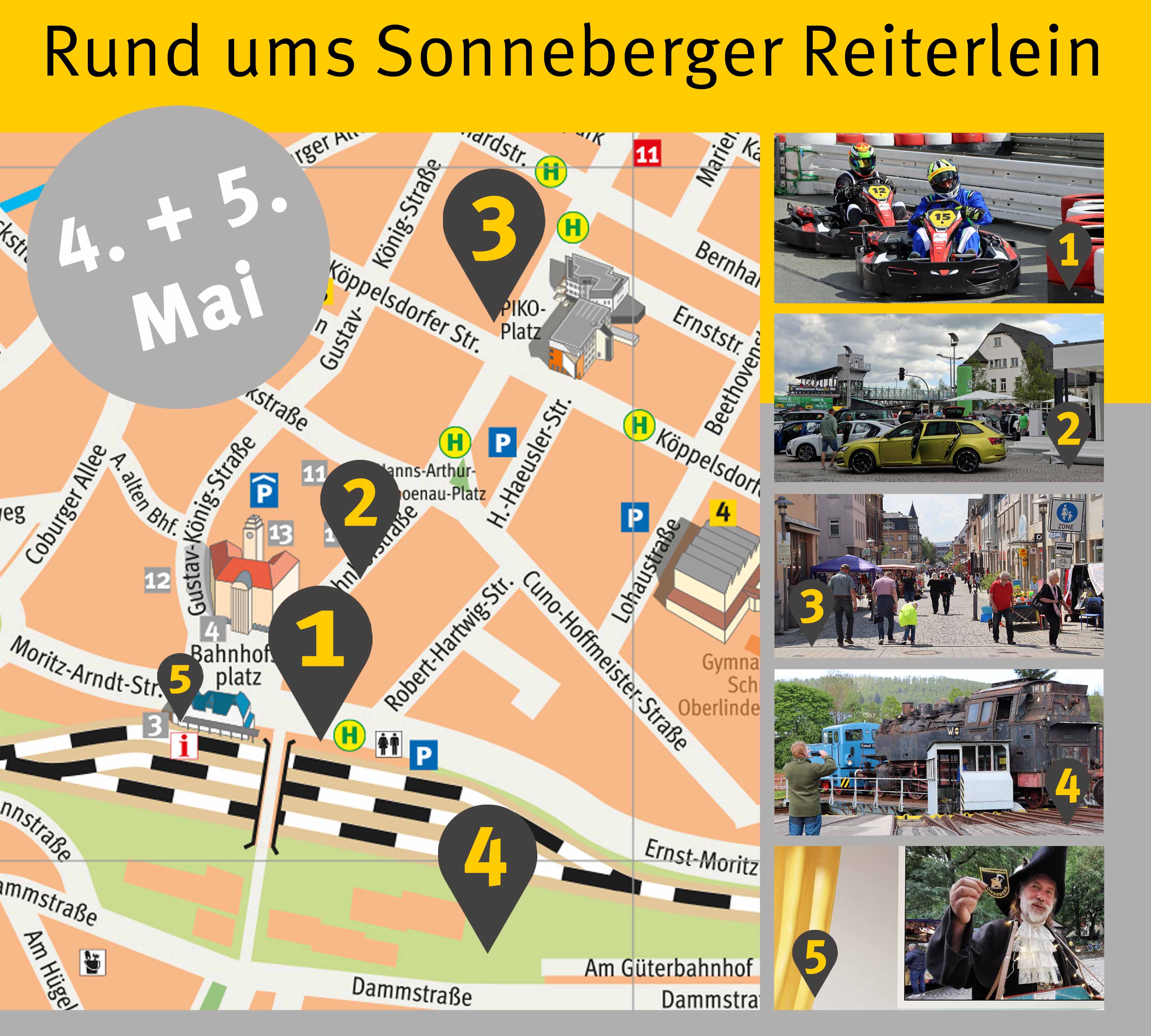 Eine Grafik zeigt die Standorte der verschiedenen Veranstaltungen zum Kartrennwochendene.